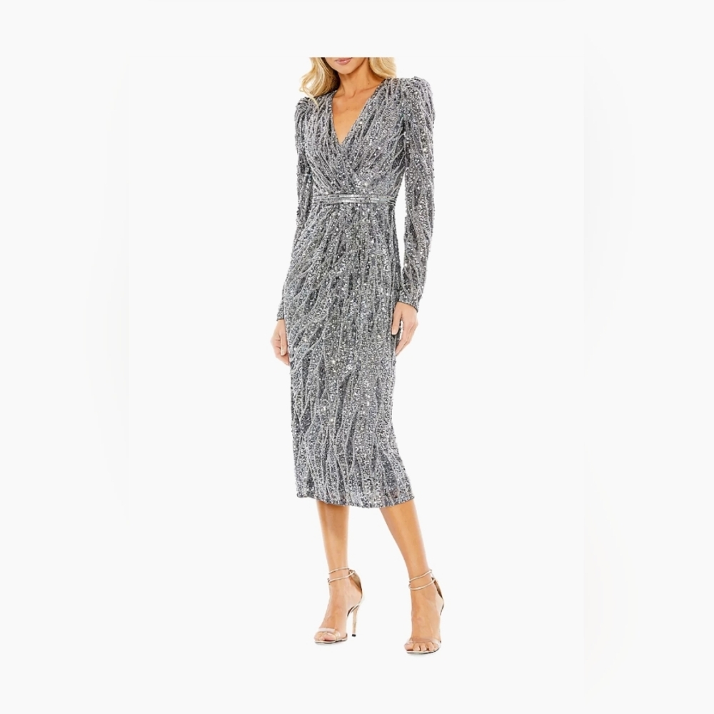 Mac DuggalEmbellished Faux Wrap Midi-Dress
